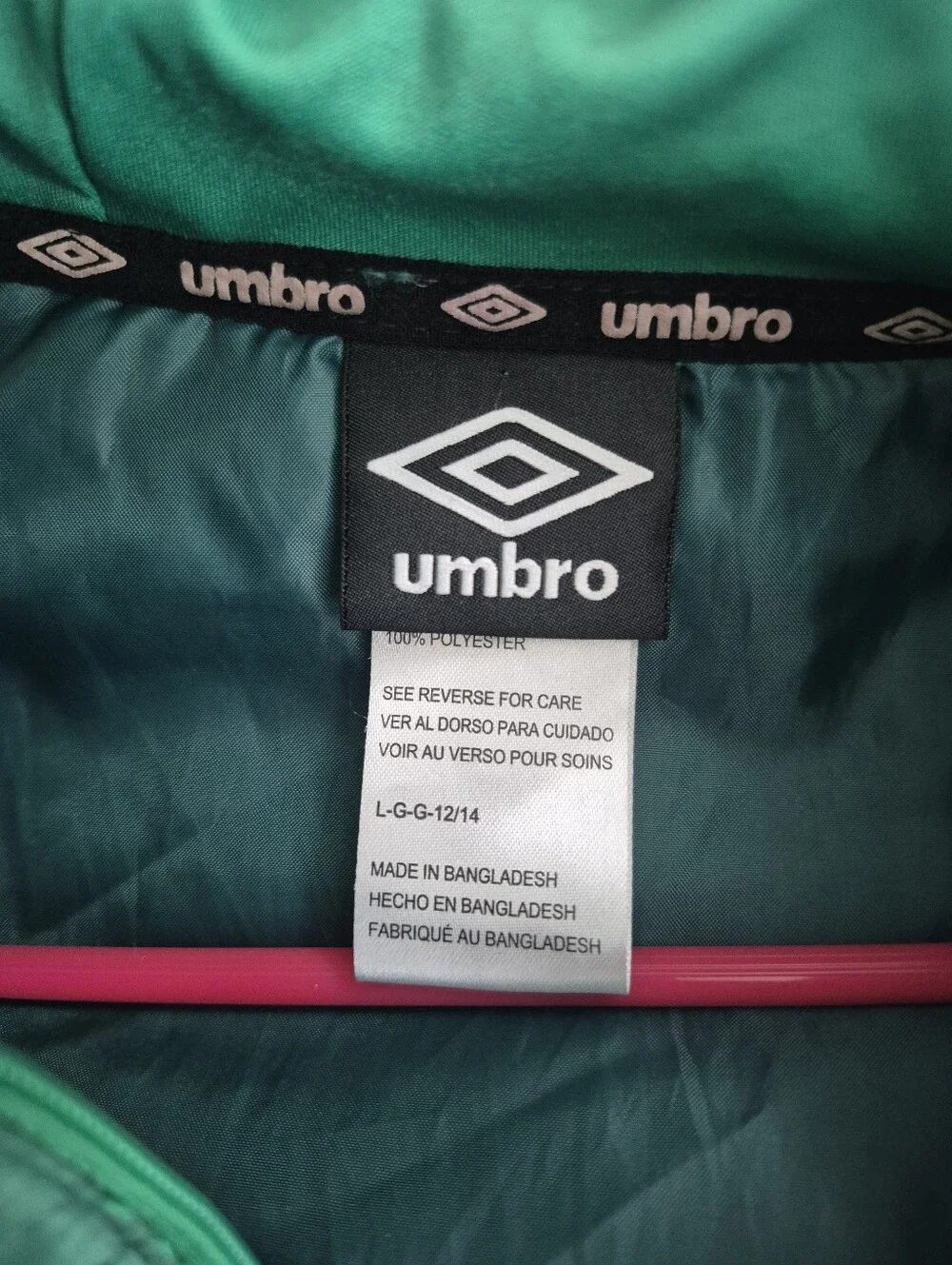 Umbro Boy's or Girl's Two-Tone Green Quilted Hooded Jacket